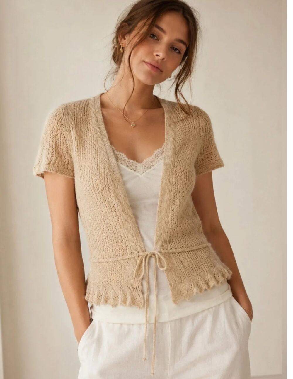 Y2K Vintage LOFT Angora Lambswool Tie Front Cardigan in Cream sz. M